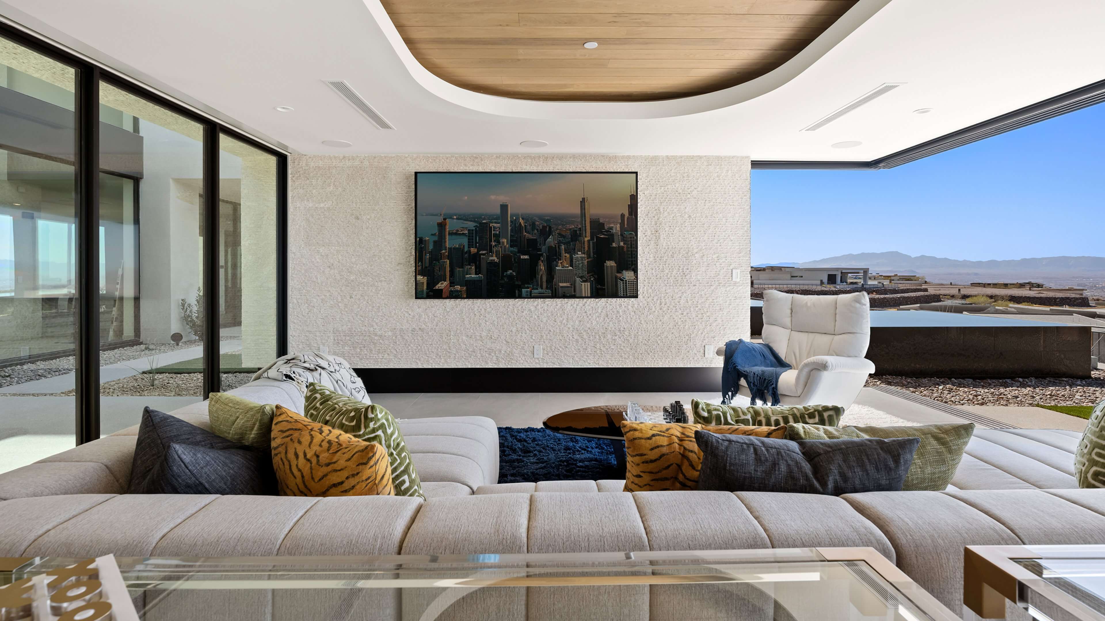 Lunate Interior Day Media Room Sofa + TV