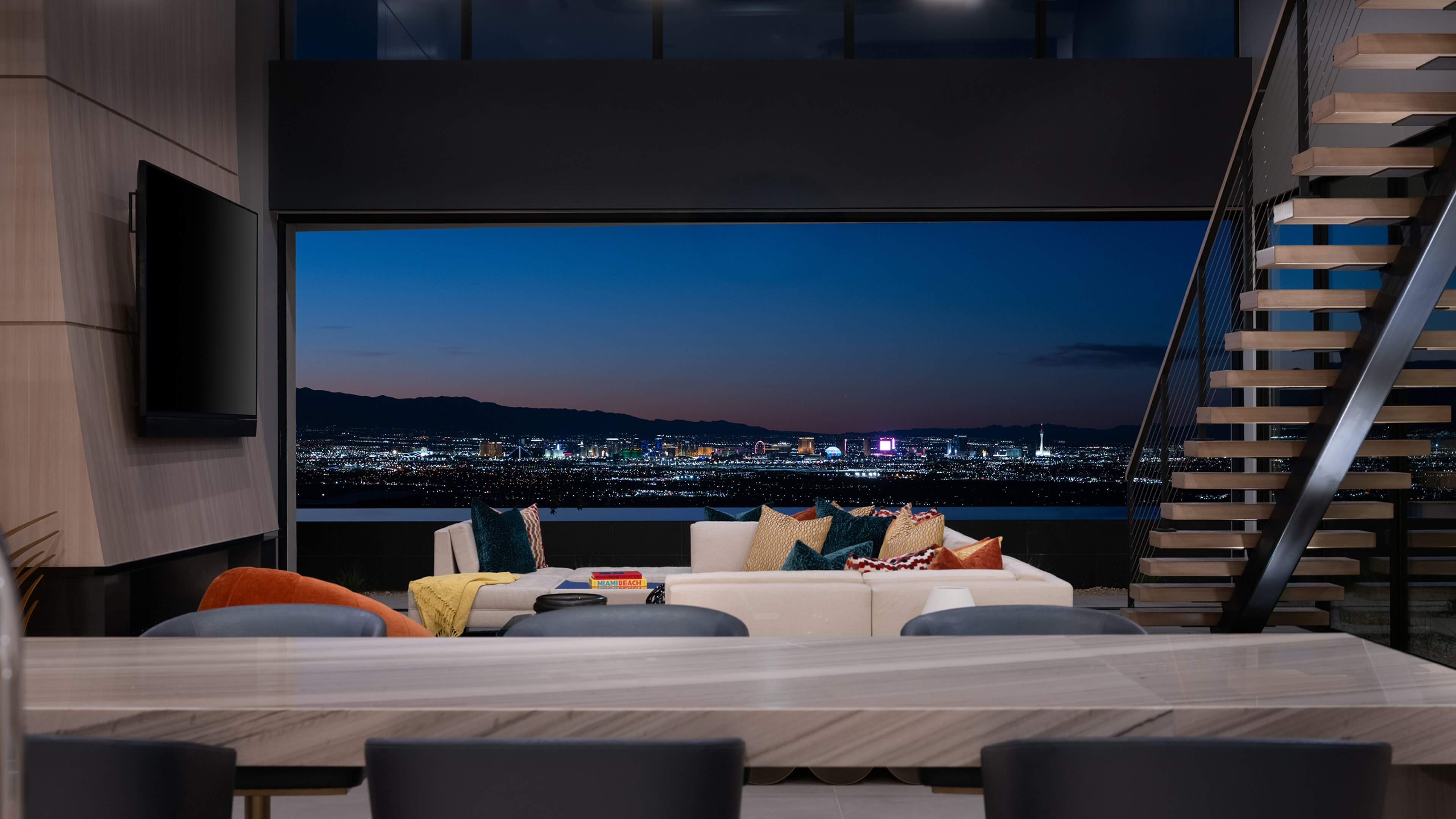 Lunate Interior Night Great Room Strip View 2 NO TV
